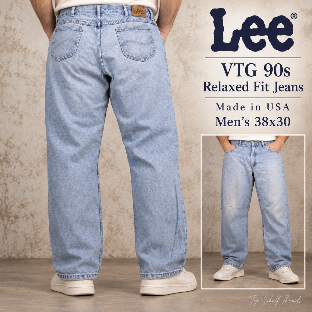 VTG 90s Lee Classic Stone Jeans Men W38 L30 Made USA Light Wash Relaxed Tapered